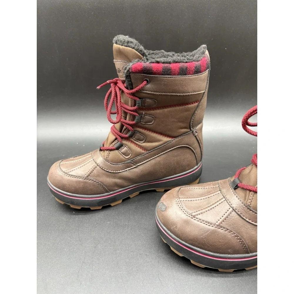 Kamik Sesame Kids Waterproof Snow Boots Youth Size 3 Brown Plaid Fur